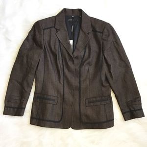 Elie Tahari Dark Brown Silk Blazer Black Trim